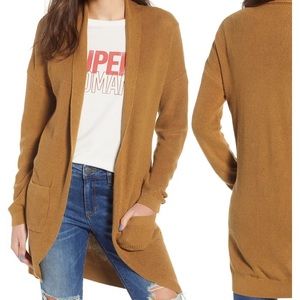 Stitch Curve Hem Cardigan- brown cattail color